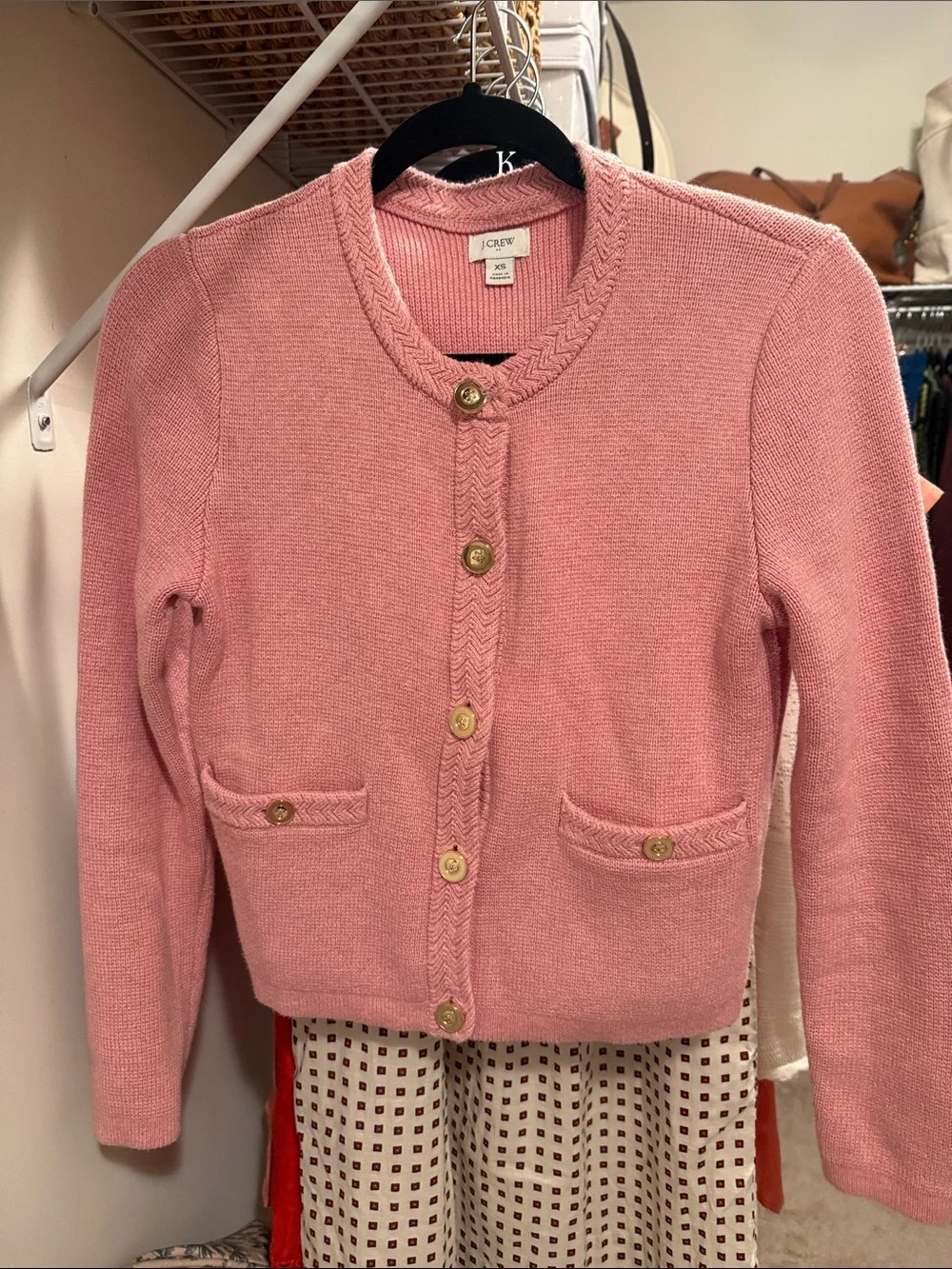J. Crew Pink lady jacket Knit Cardigan with Gold Buttons 100% cotton